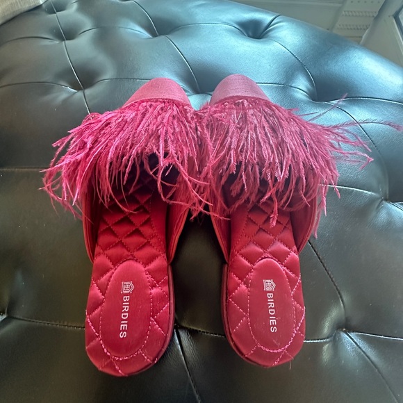 BIRDIES Women’s The Lovebird Feather Trimmed Mules Slippers Red Merlot 9.5 - Picture 9 of 12